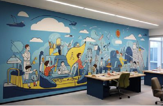 峨眉山办公室墙绘的特点。